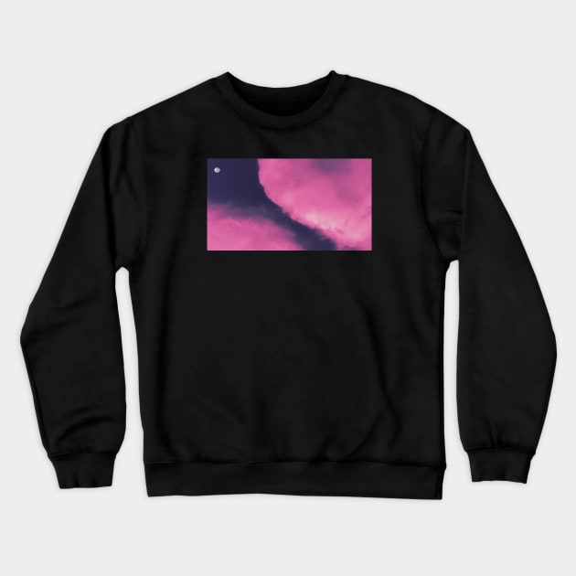 Pink Clouds in Nighttime - Crescent Moon Crewneck Sweatshirt by Moshi Moshi Designs